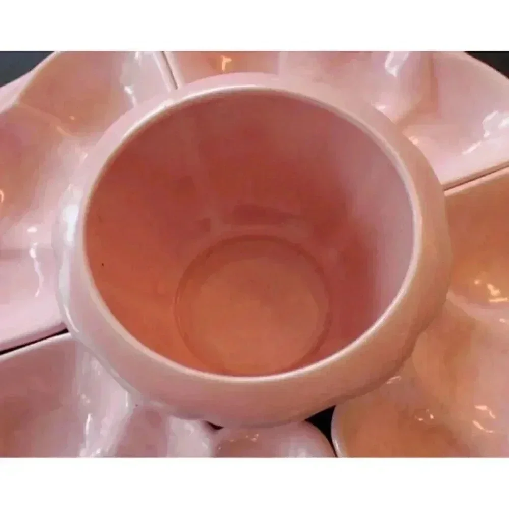 Vtg MCM CALIFORNIA CA Pottery 1940s Belmar Pink Strawberry Lazy Susan Party Dish
